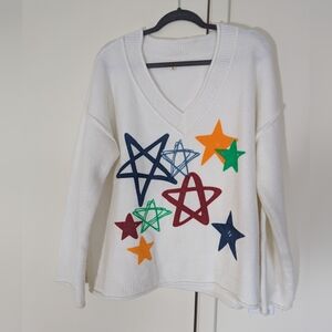 POL Cozy Soft Oversized Women's Star Patterned Sweater - White